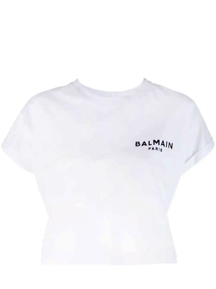     Balmain-Balmain-Flock-Detail-Cropped-Tee-White-1