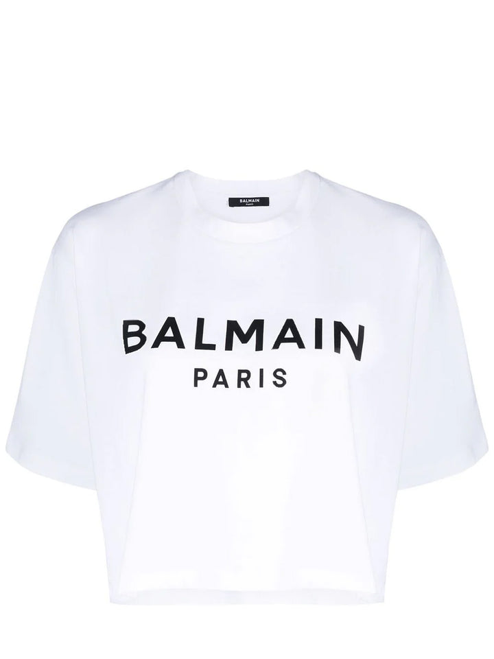     Balmain-Balmain-Printed-Cropped-T-Shirt-White-1