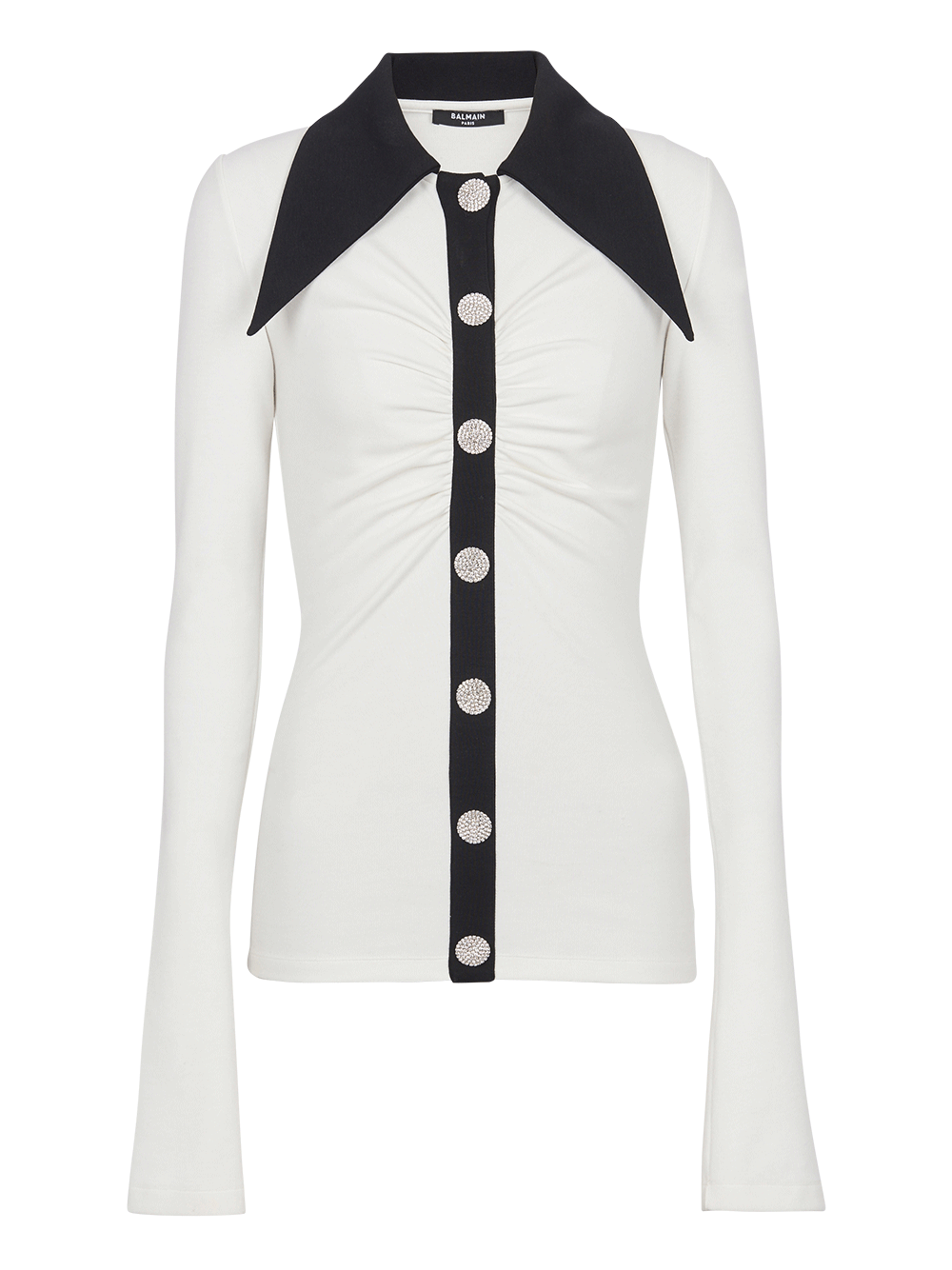 Balmain-Buttoned-Jersey-Polo-Shirt-White-1