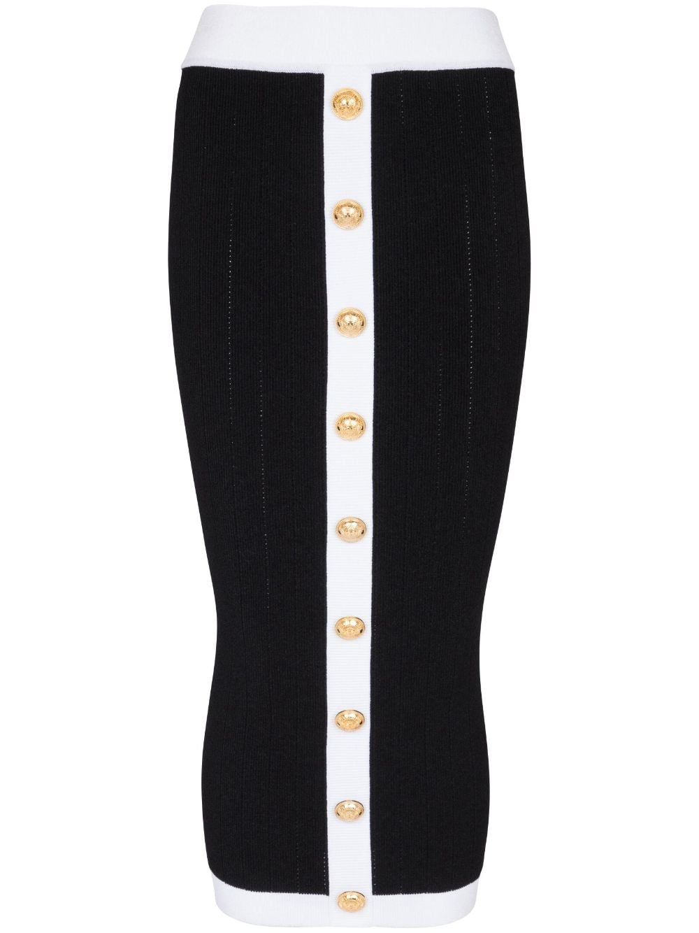 Balmain-Buttoned-Knit-Midi-Skirt-Black-1