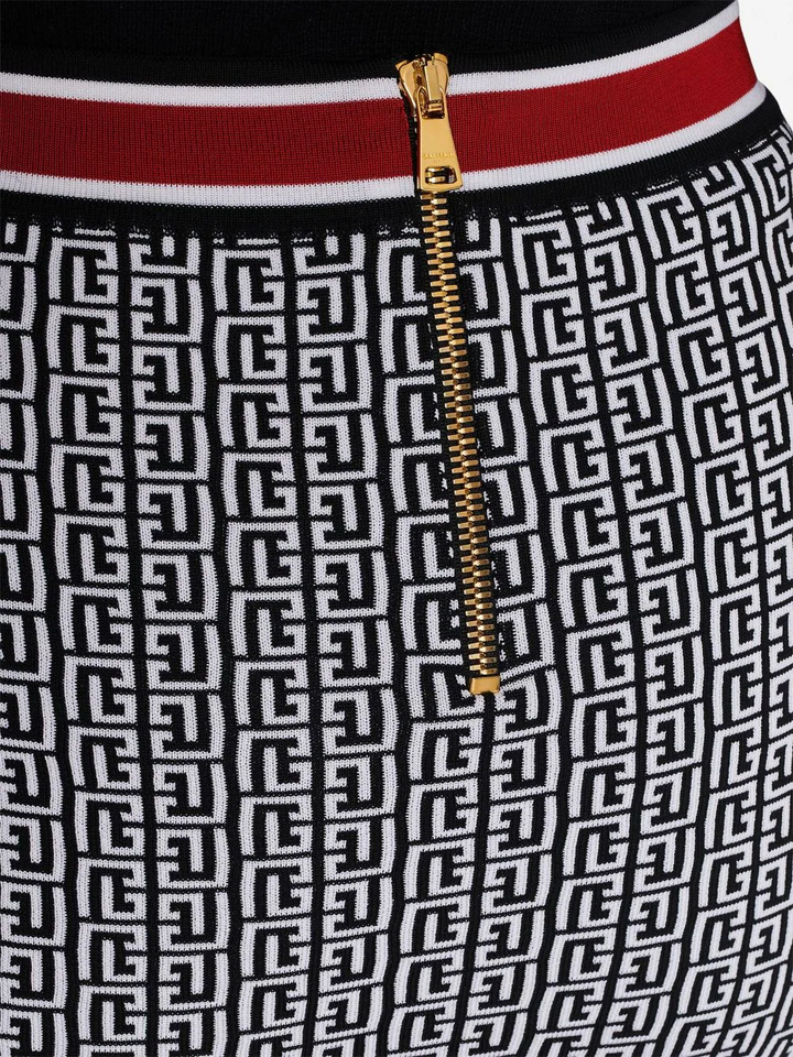 Balmain-Buttoned-Monogram-Knit-Skirt-Multi-5