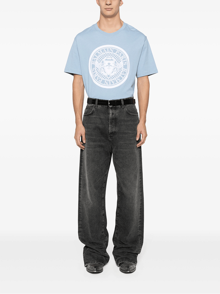 Balmain-Coin-Flock-T-Shirt-Light-Blue-2