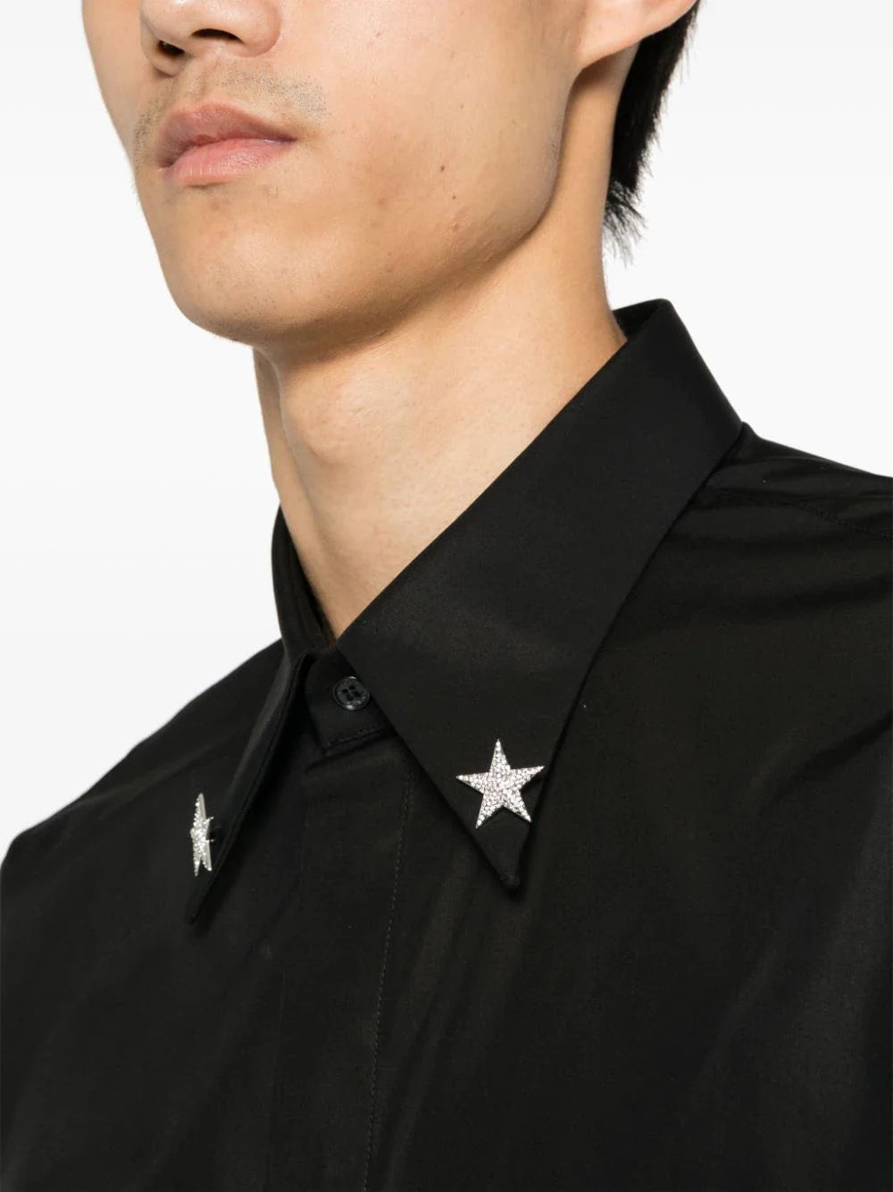 Balmain-Embroidered-Star-Collar-Cotton-Shirt-Black-5