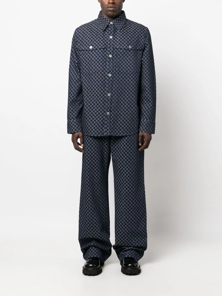 Balmain-Mini-Monogram-Jacquard-Overshirt-Blue-2
