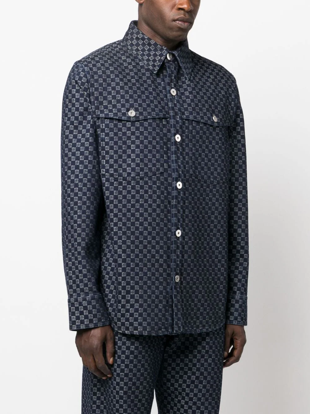 Balmain-Mini-Monogram-Jacquard-Overshirt-Blue-3