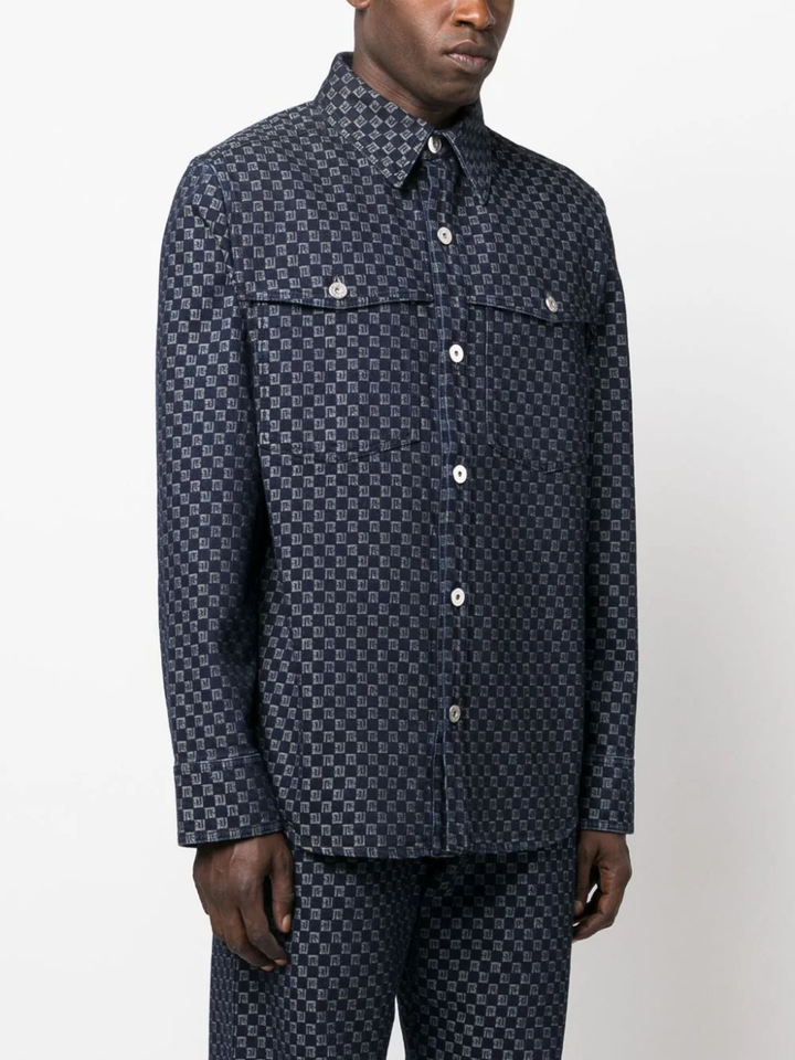 Balmain-Mini-Monogram-Jacquard-Overshirt-Blue-3