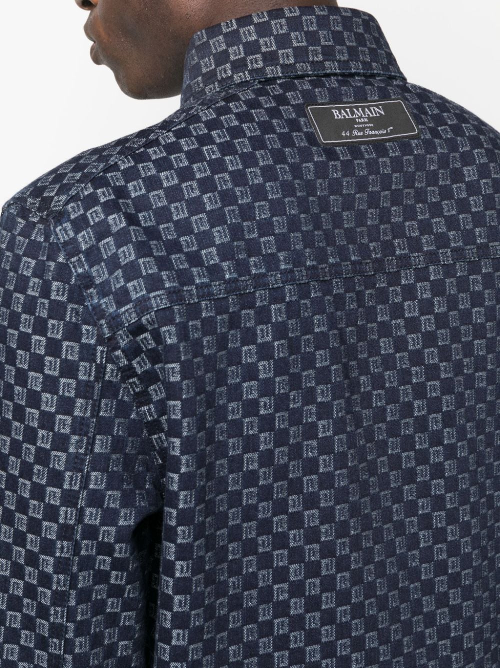 Balmain-Mini-Monogram-Jacquard-Overshirt-Blue-5