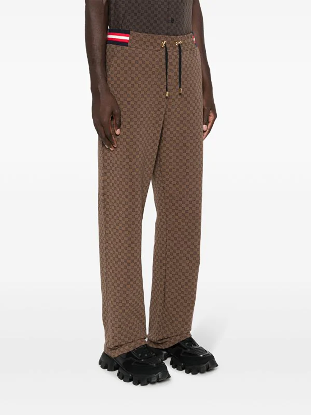 Balmain-Mini-Monogram-Jacquard-Pyjamas-Sweatpants-Brown-3