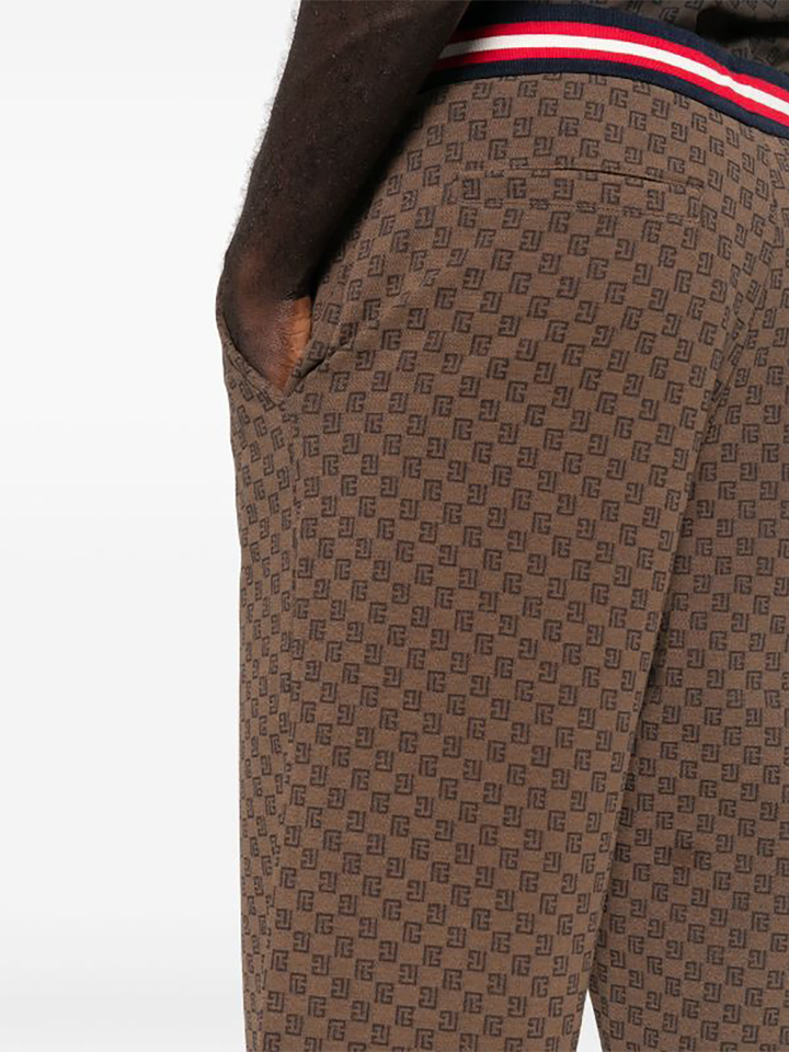 Balmain-Mini-Monogram-Jacquard-Pyjamas-Sweatpants-Brown-5