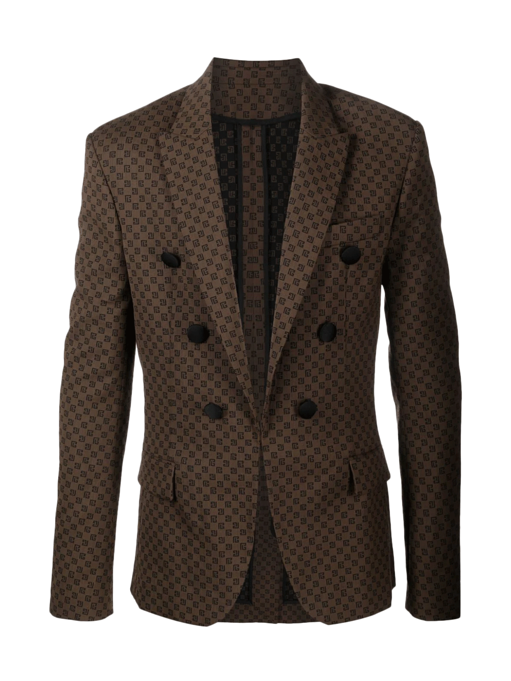 Balmain-Mini-Monogram-Unlined-6-Buttons-Jacket-Brown-1