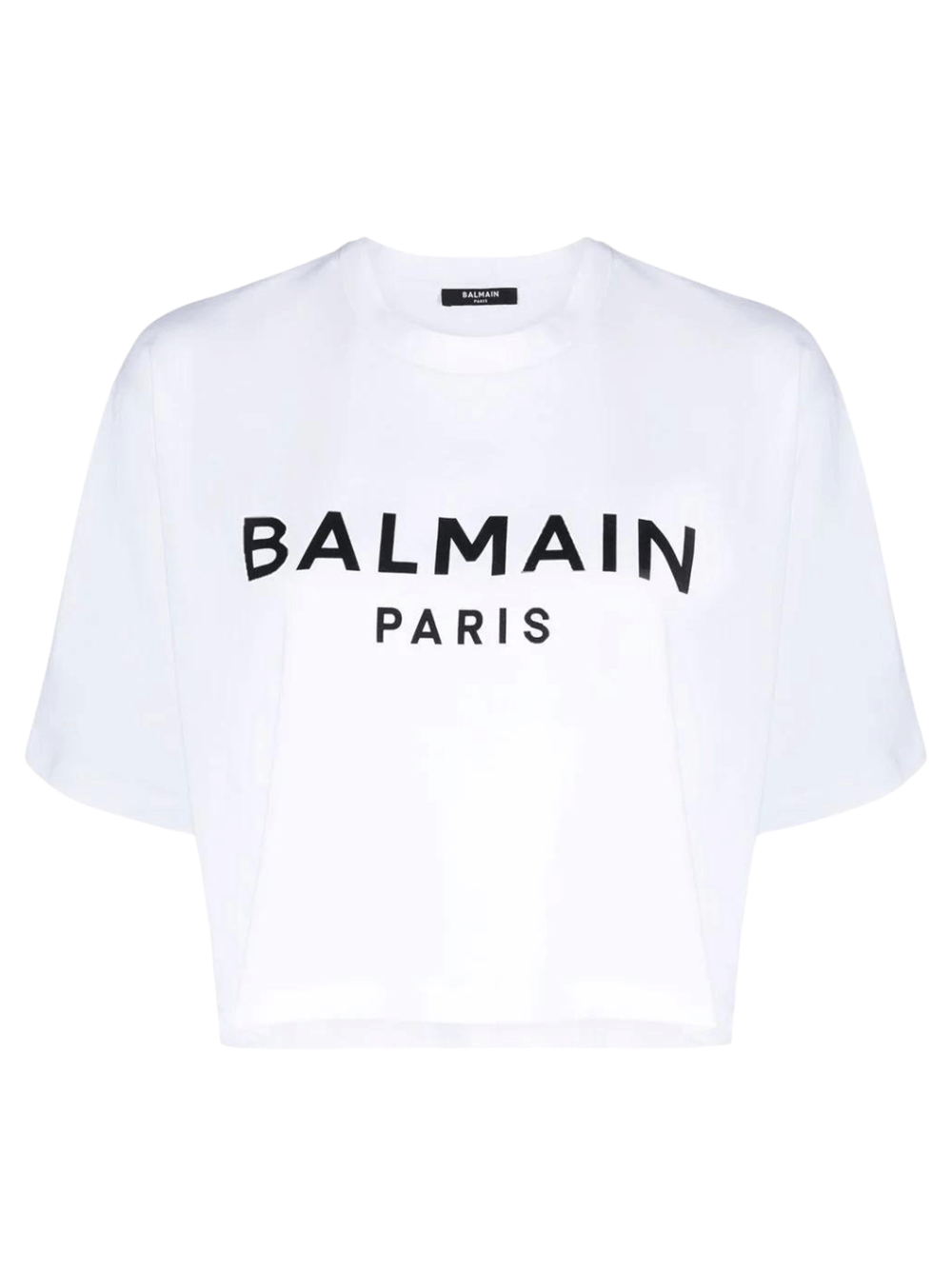 Balmain-Printed-Cropped-T-Shirt-White-1