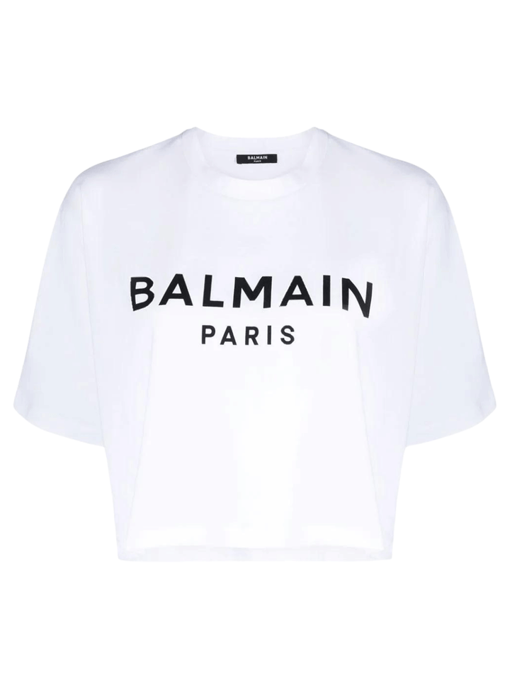 Balmain-Printed-Cropped-T-Shirt-White-1