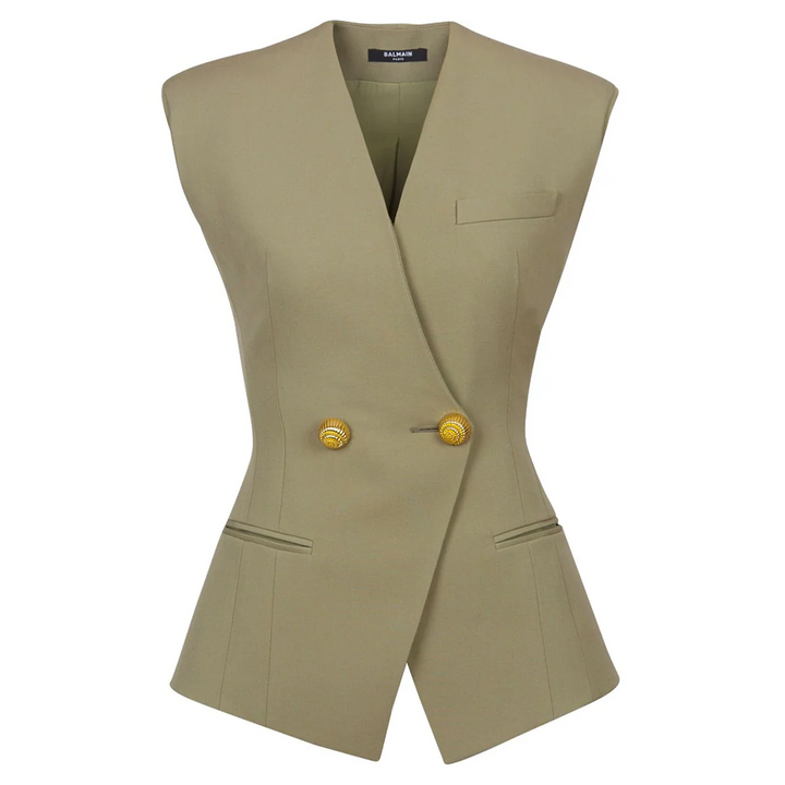 Buttoned Grain De Poudre Vest