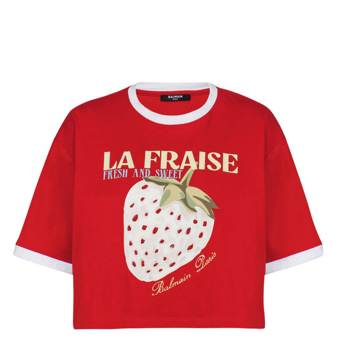 Balmain_Fraise_Print_Crop_T-Shirt_Red