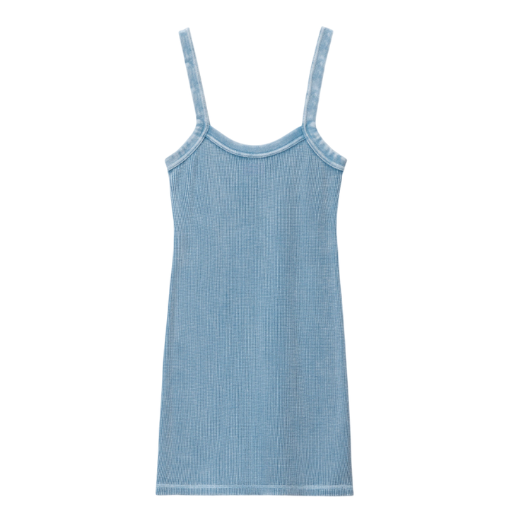 Bodywear_by_Alexander_Wang_Minidress_In_Waffle-Knit_Cotton_Stretch_Blue