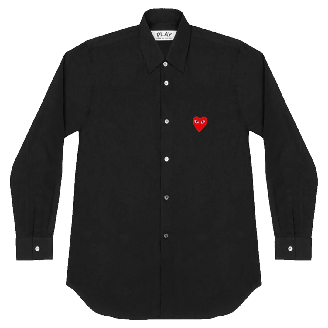 COMME-des-GARCONS-PLAY-Long-Sleeve-Shirt-With-Red-Emblem-Men-Black