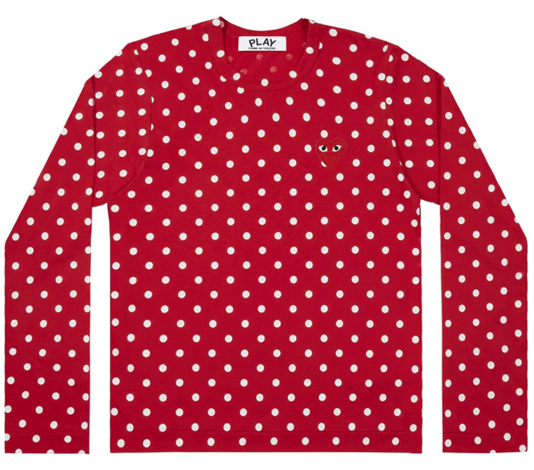 Long Sleeve Polka Dots With Red Emblem Tee Unisex