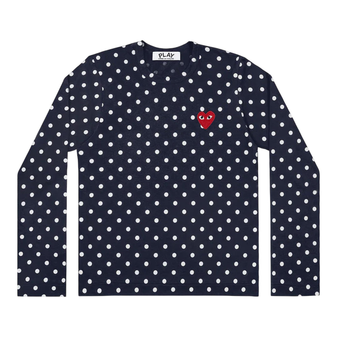 Club21 - COMME des GARCONS PLAY - Long Sleeve Polka Dots With Red Emblem Tee Unisex - TEES - Blue