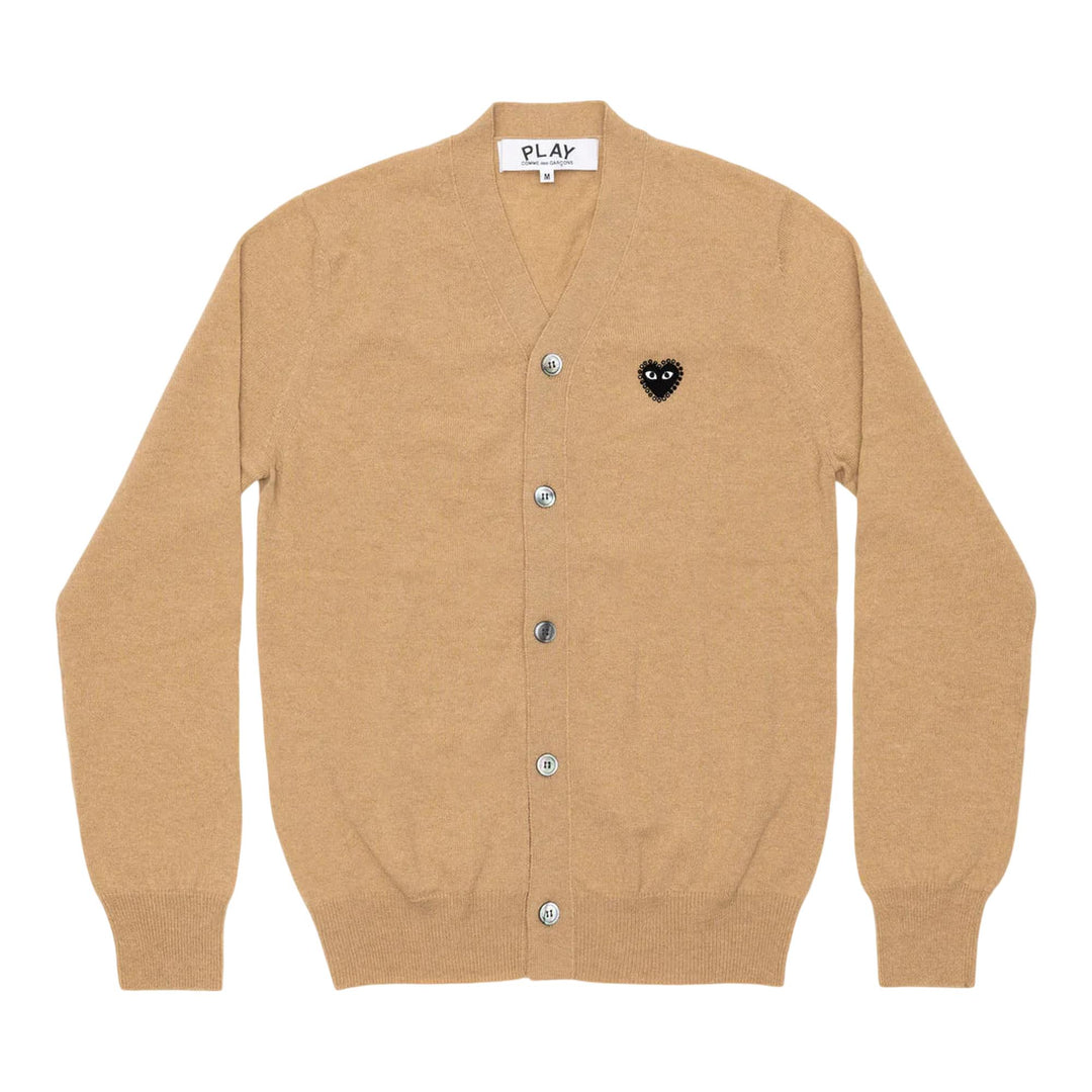 Club21 - COMME des GARCONS PLAY - Rhinestone Black Heart V-Neck Cardigan Unisex - CARDIGANS - Beige