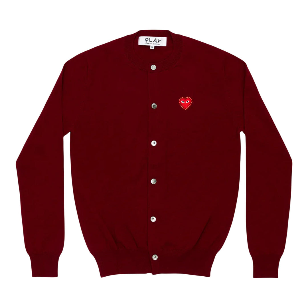 Club21 - COMME des GARCONS PLAY - Rhinestone Red Heart Round-Neck Cardigan Unisex - CARDIGANS - Burgundy