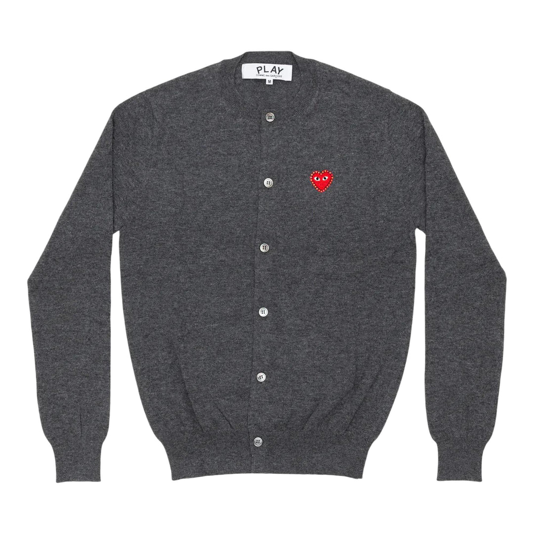 Club21 - COMME des GARCONS PLAY - Rhinestone Red Heart Round-Neck Cardigan Unisex - CARDIGANS - Grey