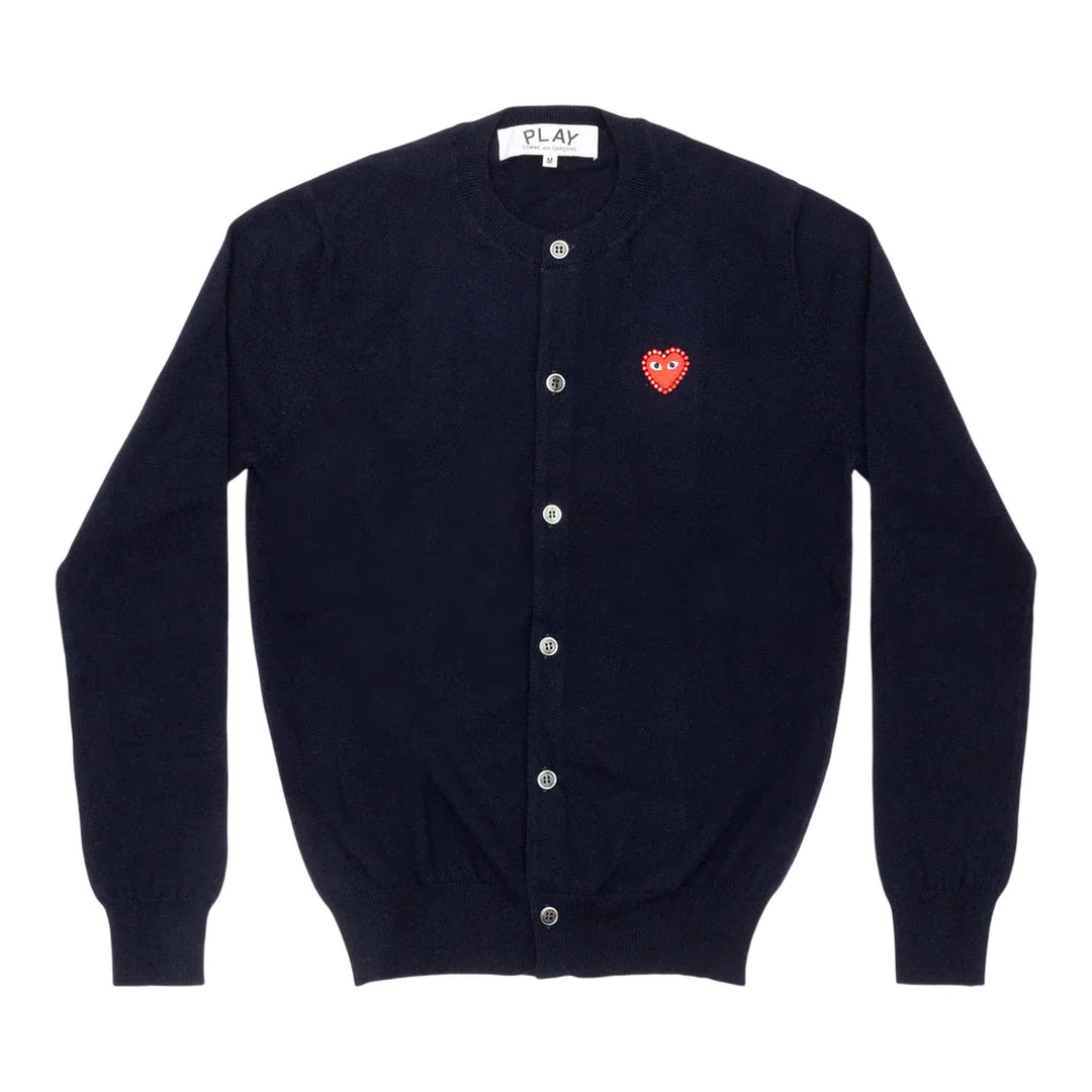 Club21 - COMME des GARCONS PLAY - Rhinestone Red Heart Round-Neck Cardigan Unisex - CARDIGANS - Navy