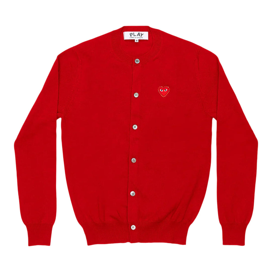 Club21 - COMME des GARCONS PLAY - Rhinestone Red Heart Round-Neck Cardigan Unisex - CARDIGANS - Red