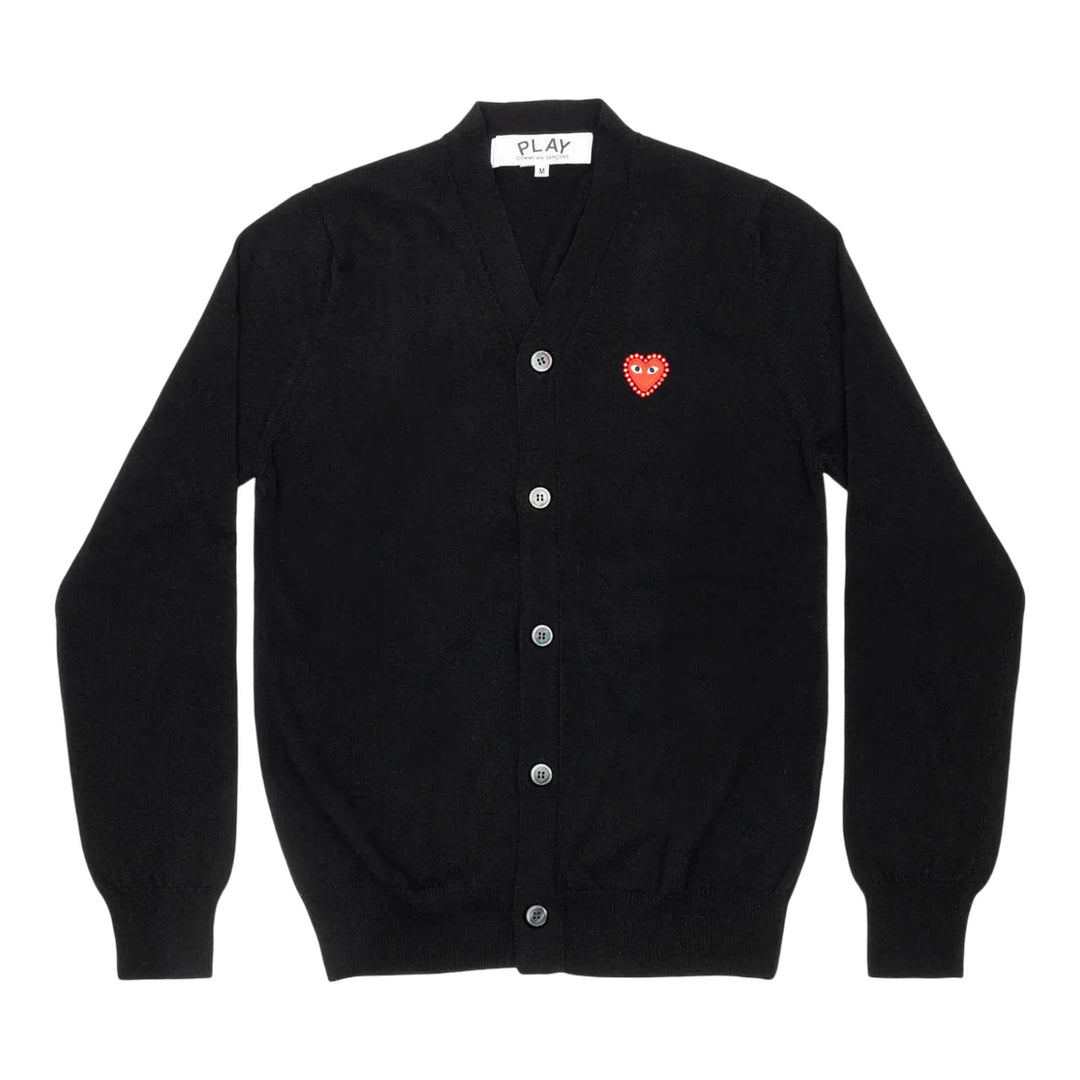 Club21 - COMME des GARCONS PLAY - Rhinestone Red Heart V-Neck Cardigan Unisex - CARDIGANS - Black