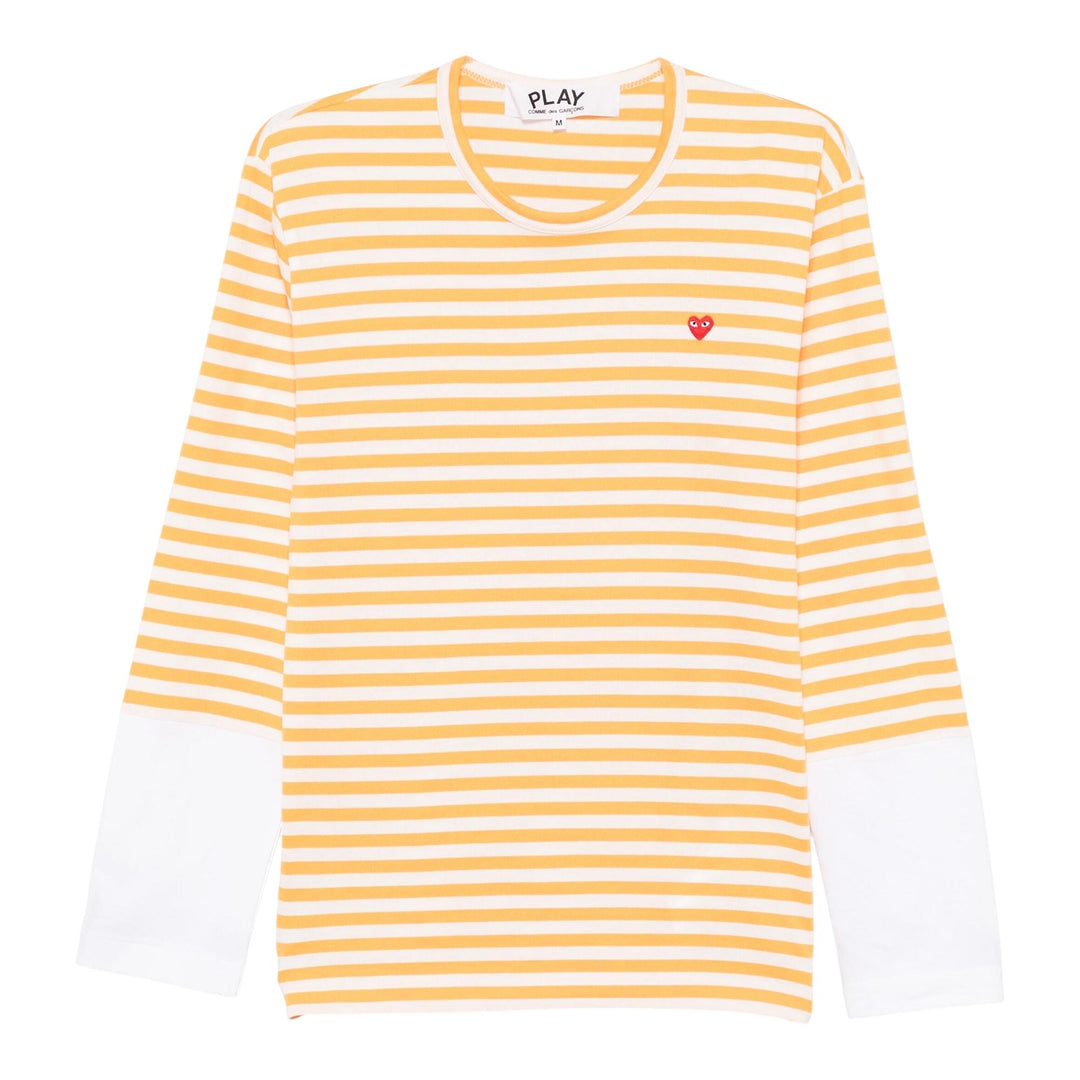 Club21 - COMME des GARCONS PLAY - Small Red Emb Bi-Col Stripe Tee Unisex - TEES - Yellow