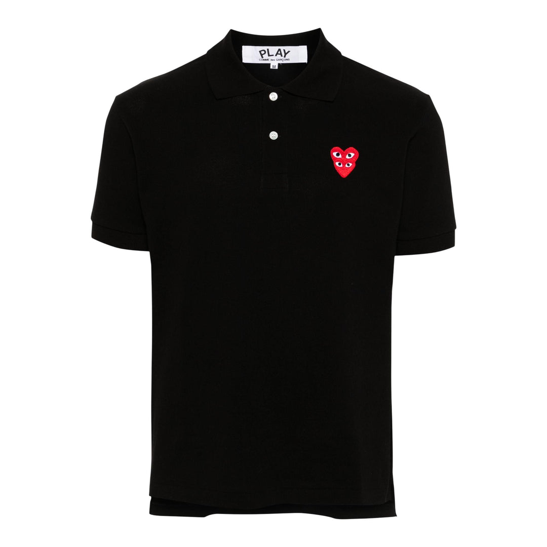 Club21 - COMME des GARCONS PLAY - Stacked Red Emblem Polo Tee Unisex - POLOS - Black