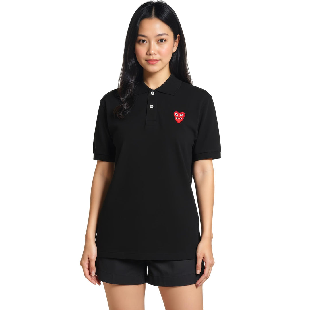 Club21 - COMME des GARCONS PLAY - Stacked Red Emblem Polo Tee Unisex - POLOS - Black