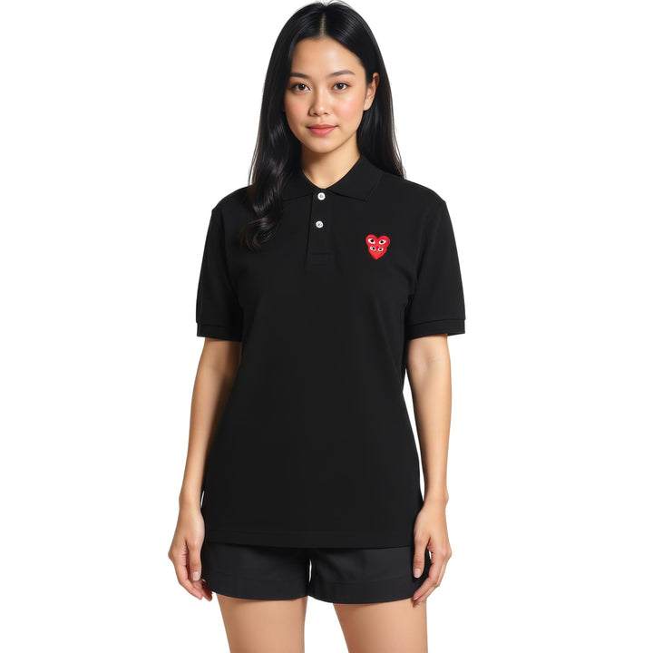 Club21 - COMME des GARCONS PLAY - Stacked Red Emblem Polo Tee Unisex - POLOS - Black