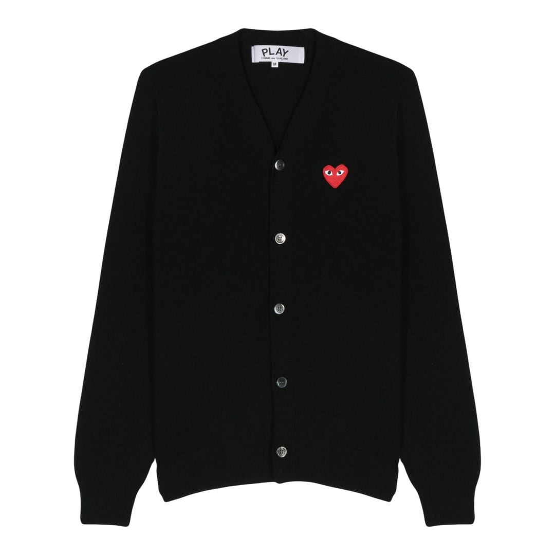 Club21 - COMME des GARCONS PLAY - V-Neck Cardigan Red Emblem Unisex - CARDIGANS - Black