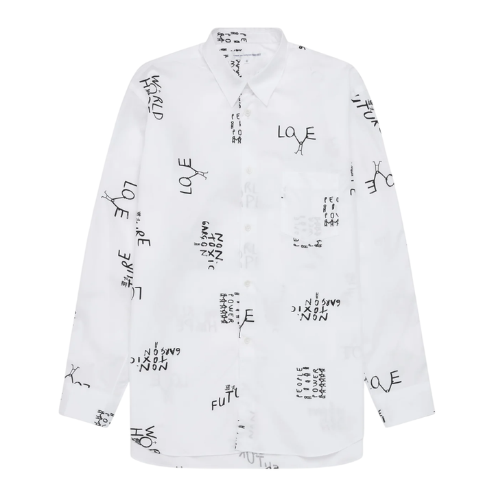 All-Over Printed Words Detail Shirt