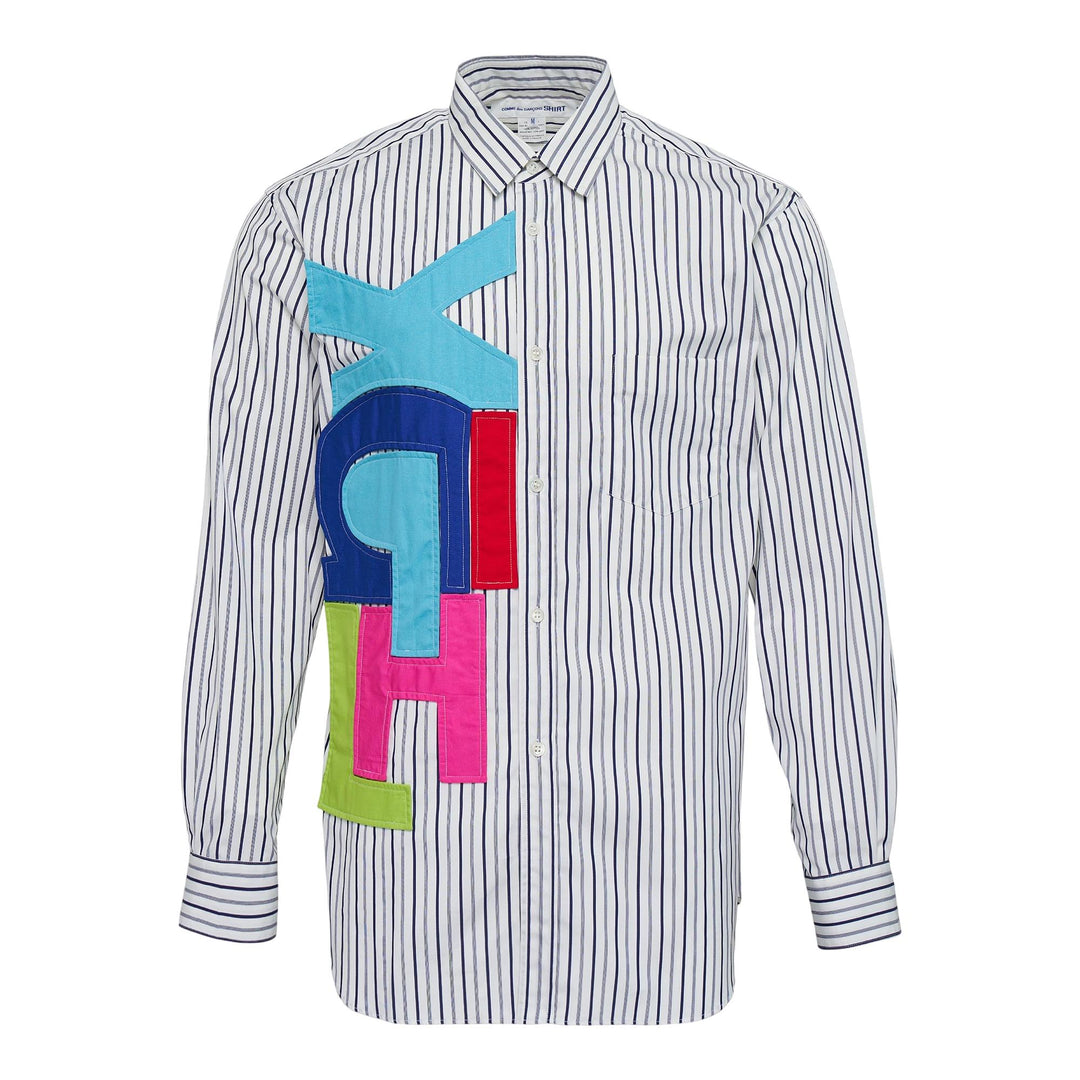 Club21 - COMME des GARCONS SHIRT - Yarn Dyed Cotton Stripe Slogan Shirt - SHIRTS - Multi