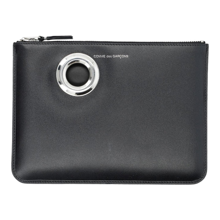 Club21 - COMME des GARCONS WALLET - Silver Eyelet Zip Pouch - WALLETS - Black