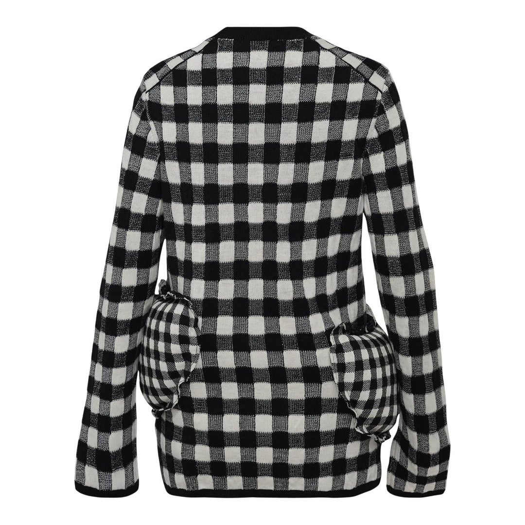 Club21 - COMME des GARCONS - Worsted Wool Jacquard Gingham Knit Top - KNIT TOPS - Black