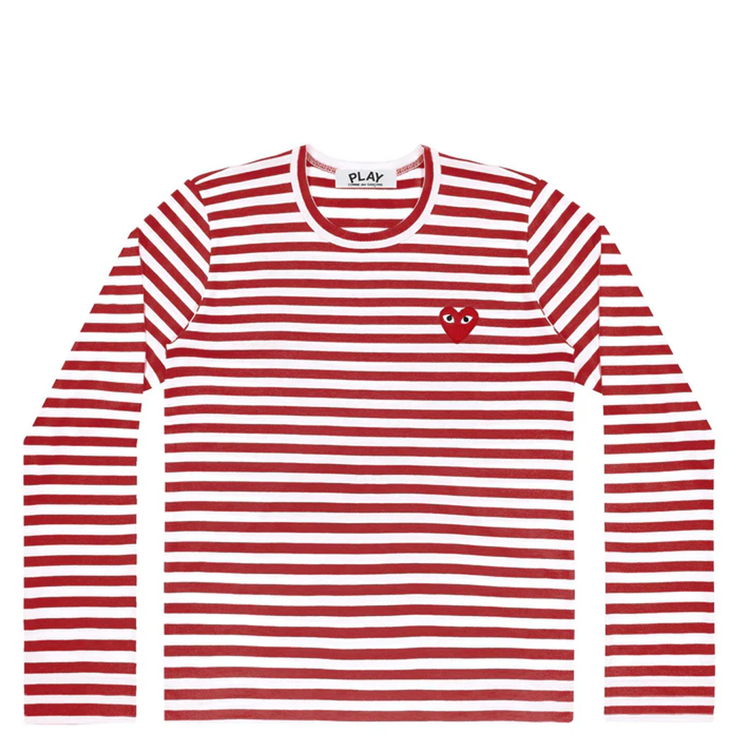 COMMEdesGARCONSPLAY_LongSleeveStripesWithRedEmblemTeeUnisex_Red