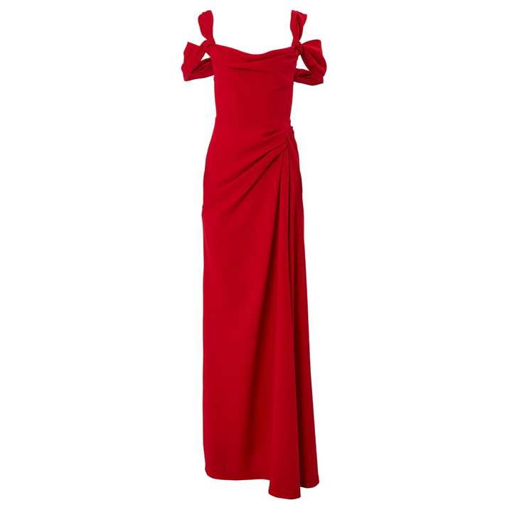 Draped Off Shoulder Strap Gown