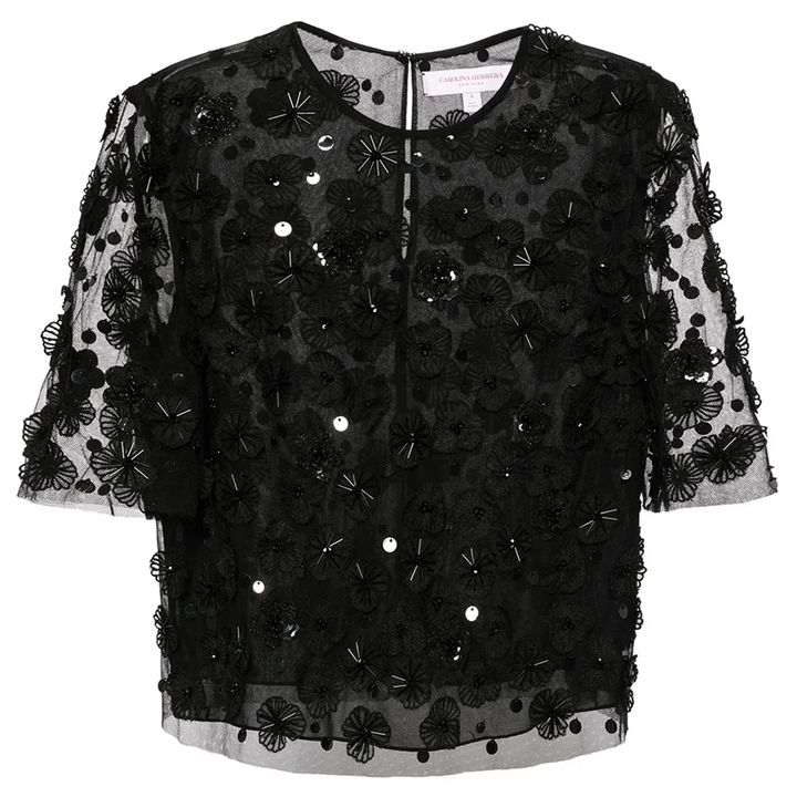 Embellished Crewneck Top Nylon Tulle