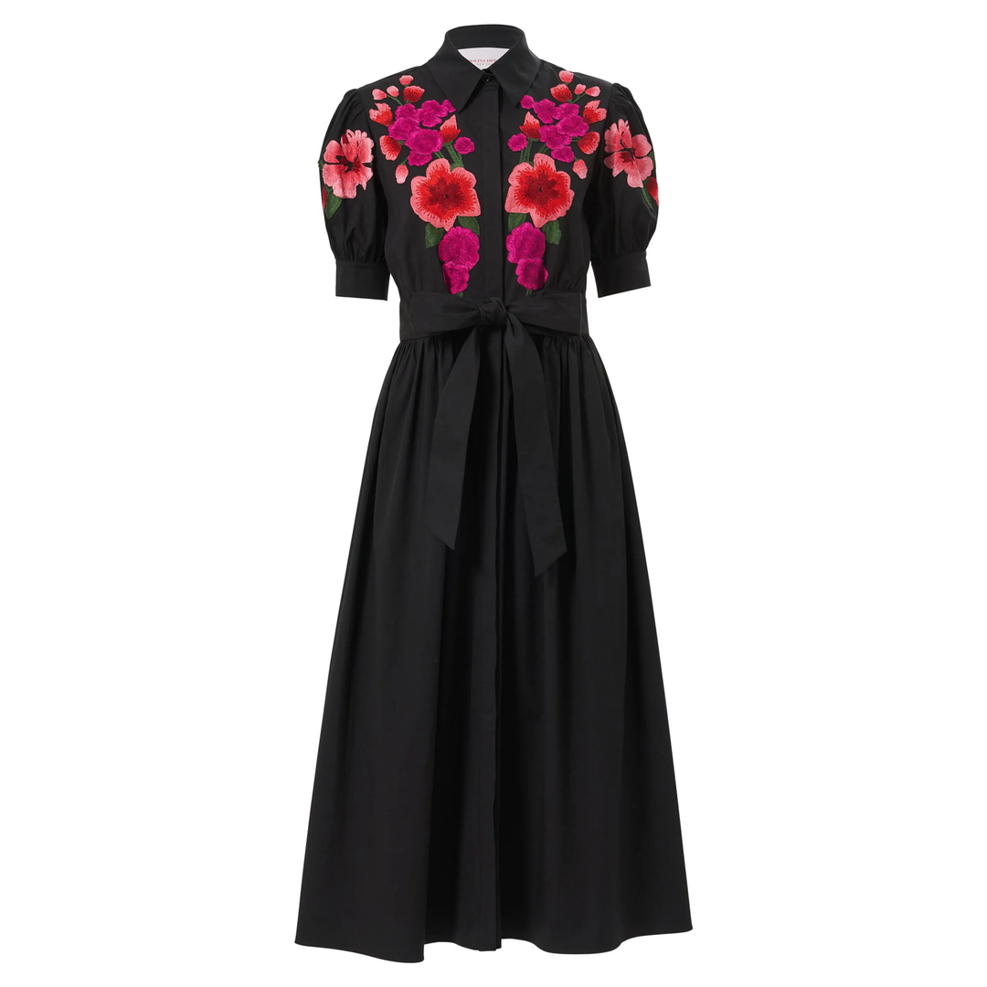 Carolina_Herrera_Embroidery_Short_Sleeve_Shirt_Dress_Black