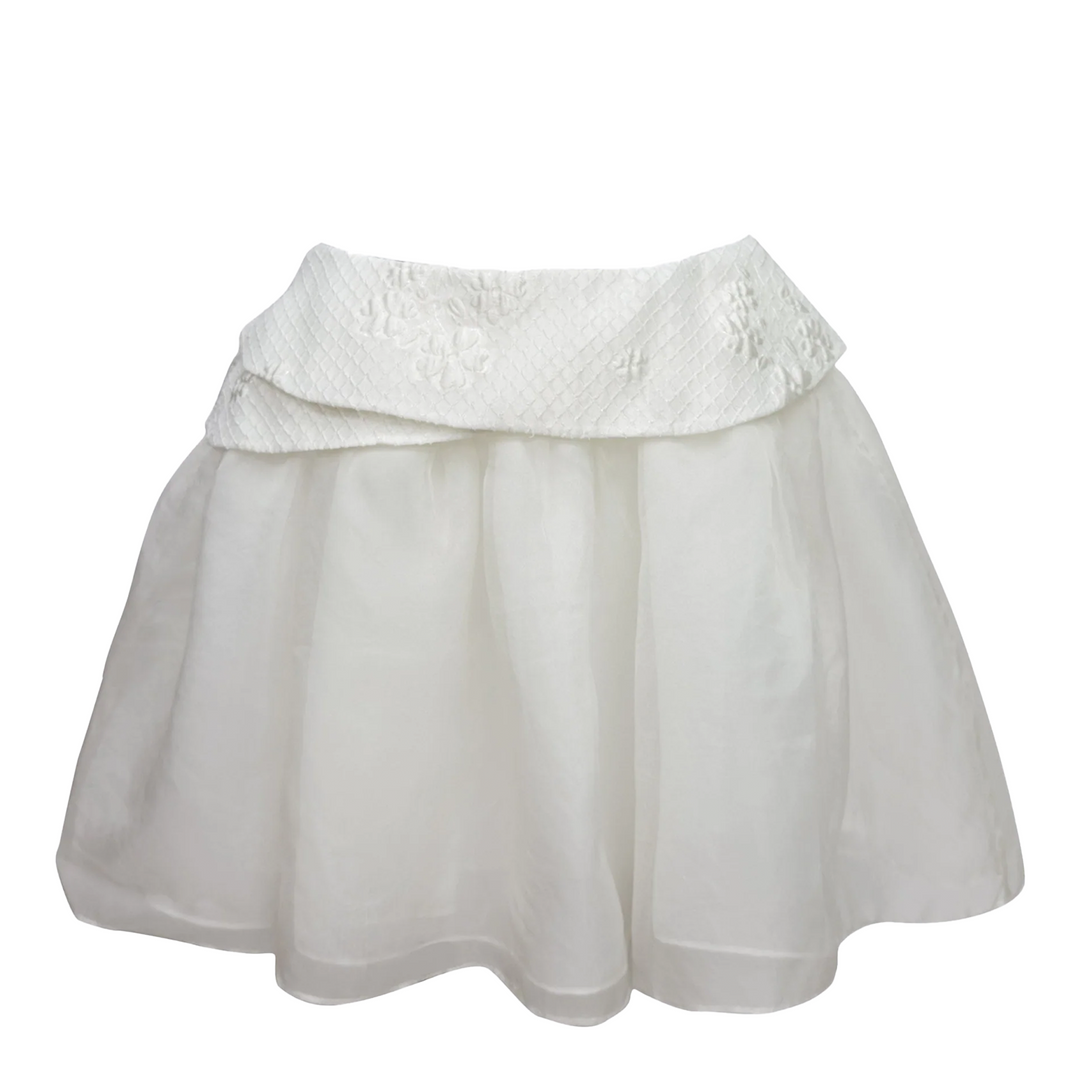White Organza Pleated Mini Skirt