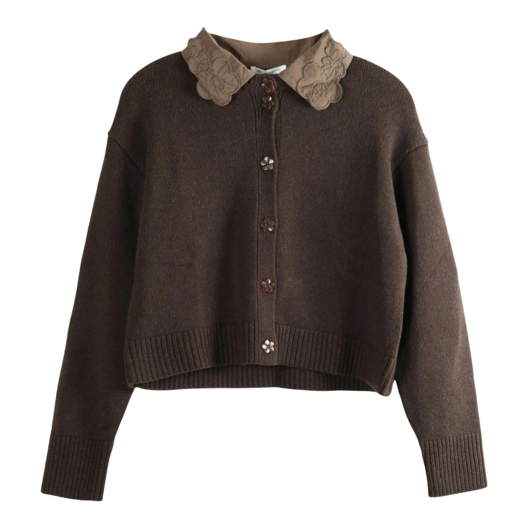 Club21 - Cecilie Bahnsen - Relaxed Cardigan With Woven Cotton - CARDIGANS - Brown