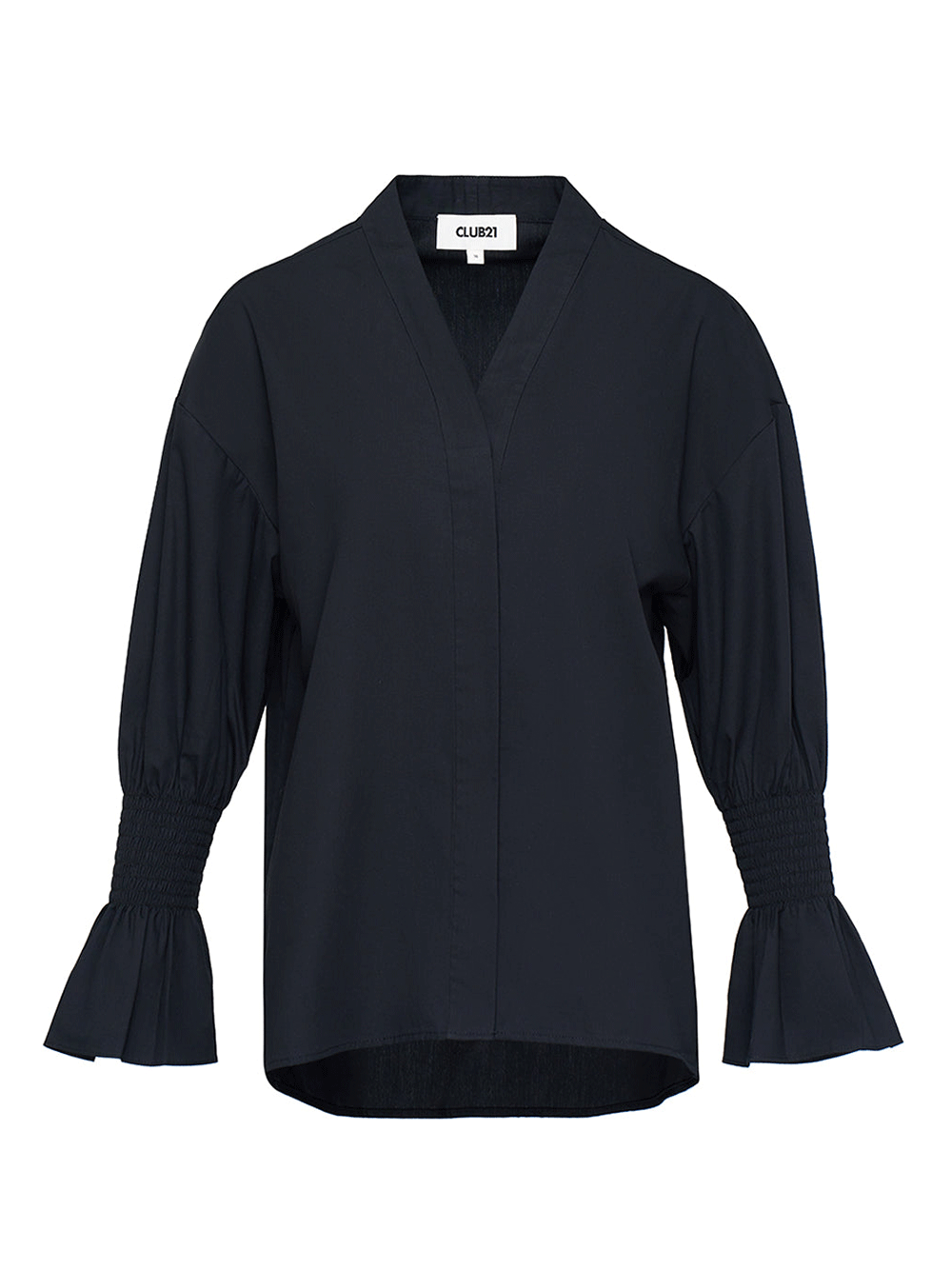 Club21-Collection-Silky-Cotton-Poplin-Frill-Blouse-Black-1