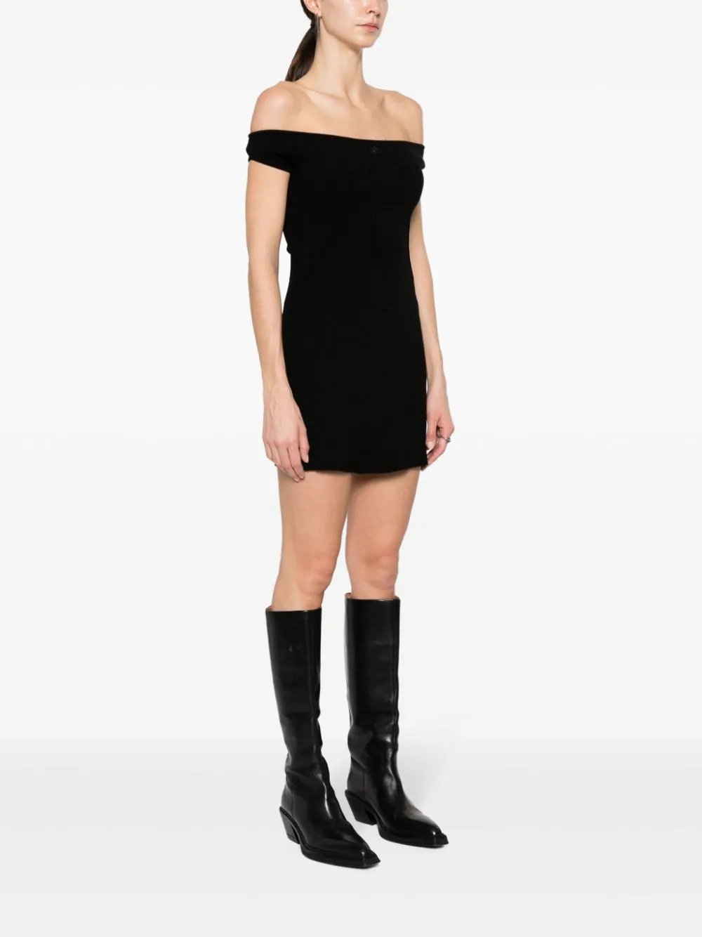 Courreges-Bustier-Rib-Knit-Mini-Dress-Black-3