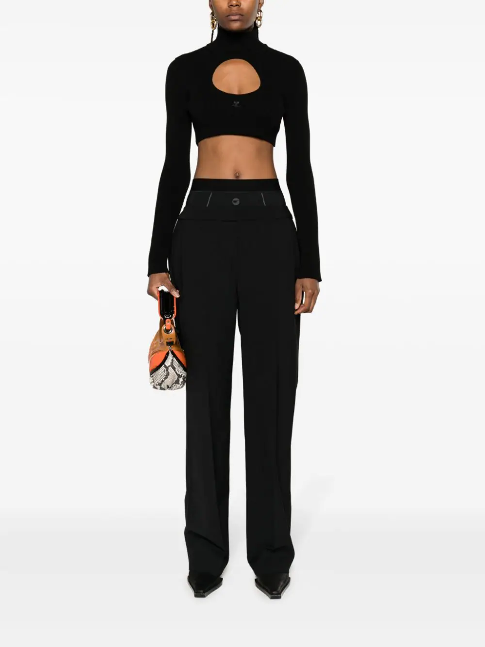 Courreges-Circle-Mockneck-Rib-Knit-Cropped-Top-Black-2