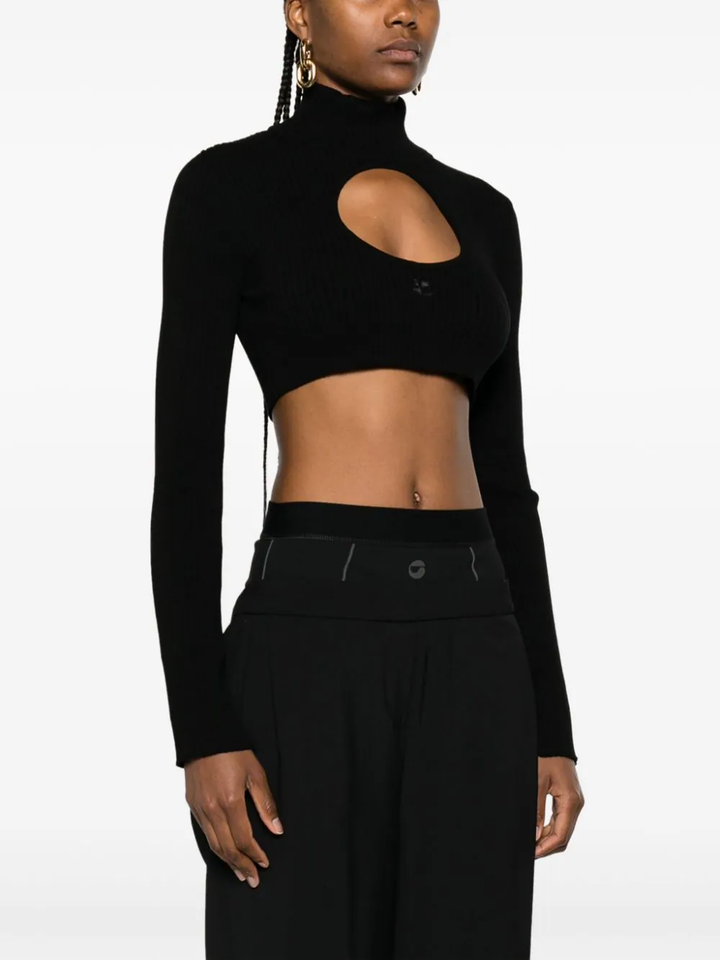 Courreges-Circle-Mockneck-Rib-Knit-Cropped-Top-Black-3