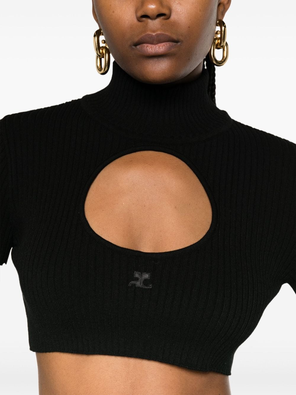 Courreges-Circle-Mockneck-Rib-Knit-Cropped-Top-Black-5