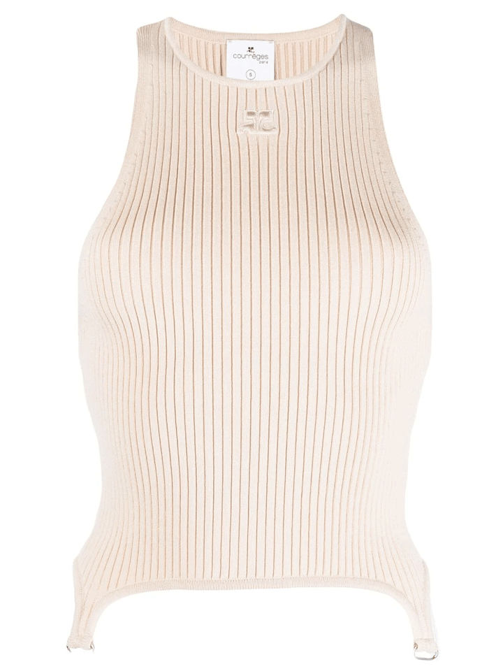 Courreges-Suspenders-Rib-Knit-Top-Beige-1