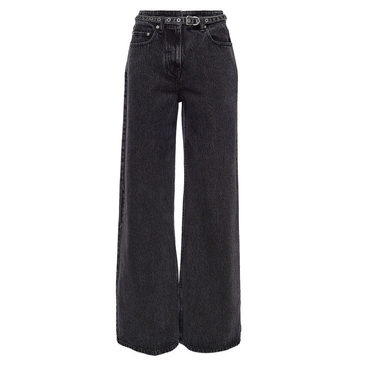 Denim Wide Leg Belted Jeans